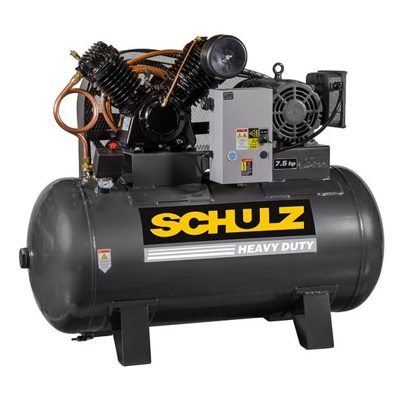 Schulz v-series single phase 230 volts-30cfm,7.5-hp 80-gallon air compressor 7580hv30x-1 horizontal