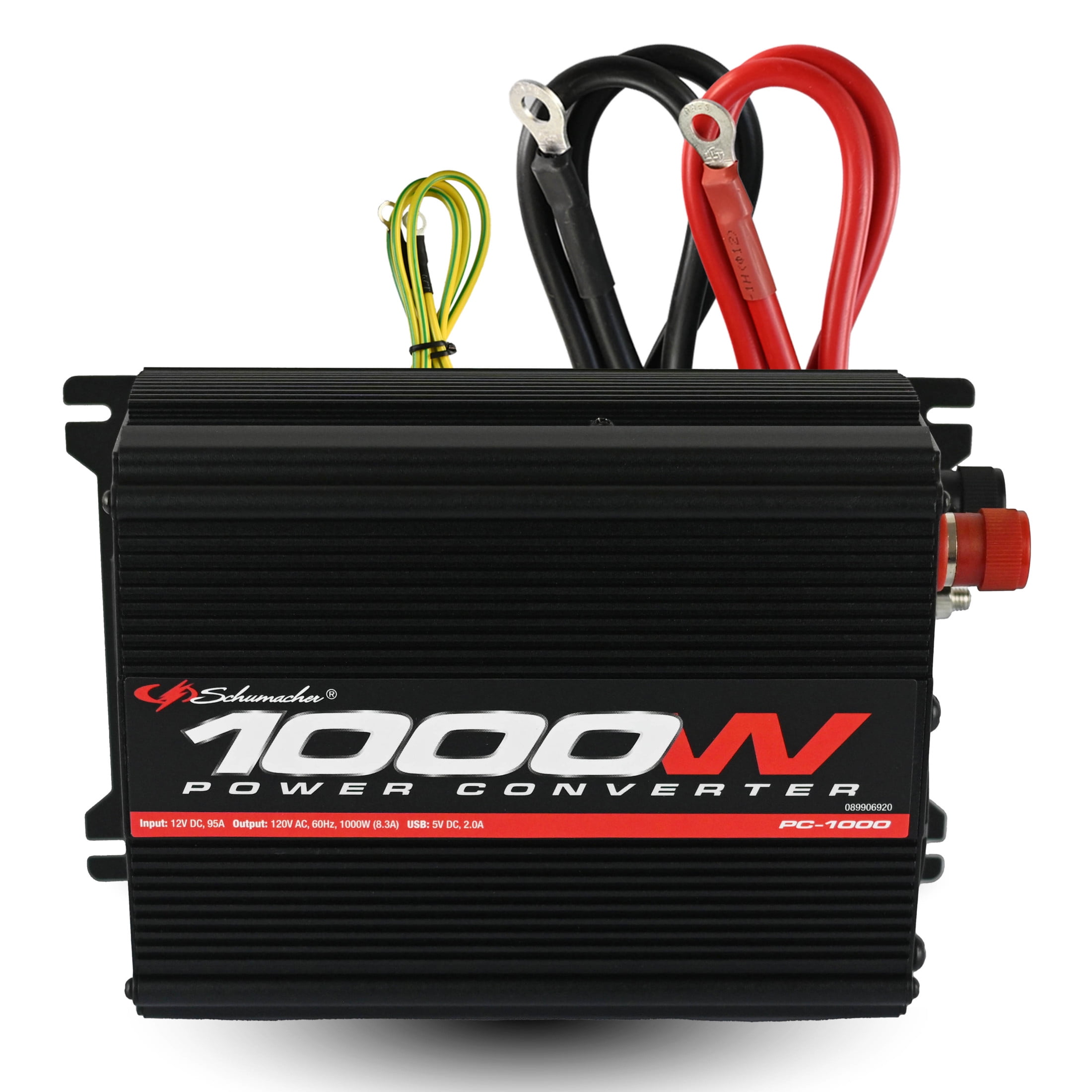 Schumacher Electric 1000 Continuous/2000 Peak Watt DC-to-AC Converter, 120V AC Outlets, USB, Modified Sine Wave, 12V Auto/Marine Batteries, PC-1000