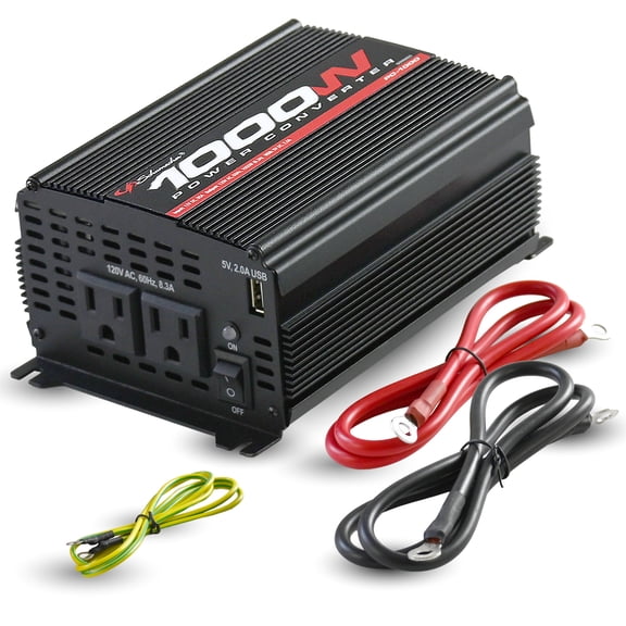 Schumacher Electric 1000 Continuous/2000 Peak Watt DC-to-AC Converter, 120V AC Outlets, USB, Modified Sine Wave, 12V Auto/Marine Batteries, PC-1000
