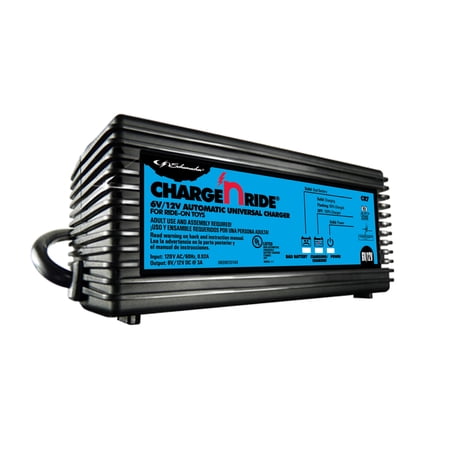 Schumacher Electric Charge ‘n Ride 3A Battery Charger/Maintainer for Ride-on Toys, 6V/12V Batteries, for Dynacraft, Huffy, Razor, Power Wheels, CR7