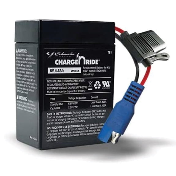 Schumacher Electric Charge n Ride Rechargeable Replacement Battery for Ride-on Toys, Compatible with Kid Trax, 6V, 4.5 Amp Hours, TB1