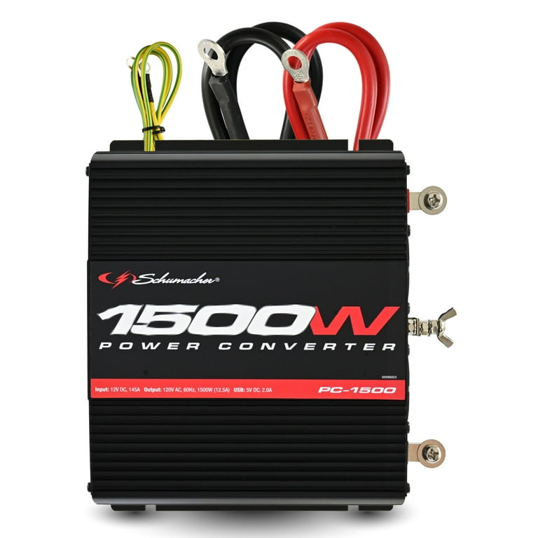 1500 watt inverter cigarette lighter Schumacher Electric 1500 Continuous Watt, 3000 Peak Watt Car Battery Power  Inverter/Converter, DC to AC Power with USB Port, PC-1500