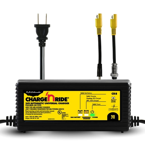 Schumacher Electric Charge ‘n Ride 1.5A Battery Charger/Maintainer for Ride-on Toys, 24V Batteries, for Dynacraft and Razor Toys, CR8
