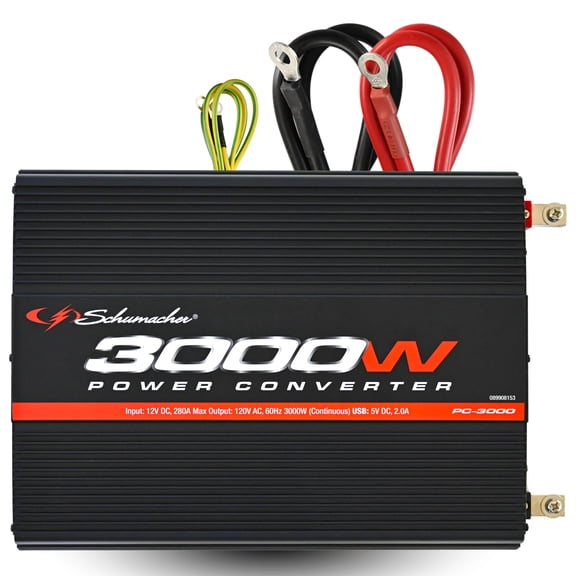 Schumacher Electric 3000 Continuous Watt, 6000 Peak Watt Car Battery Power Inverter/Converter, DC to AC Power 120V AC Outlets, and USB Ports, PC-3000