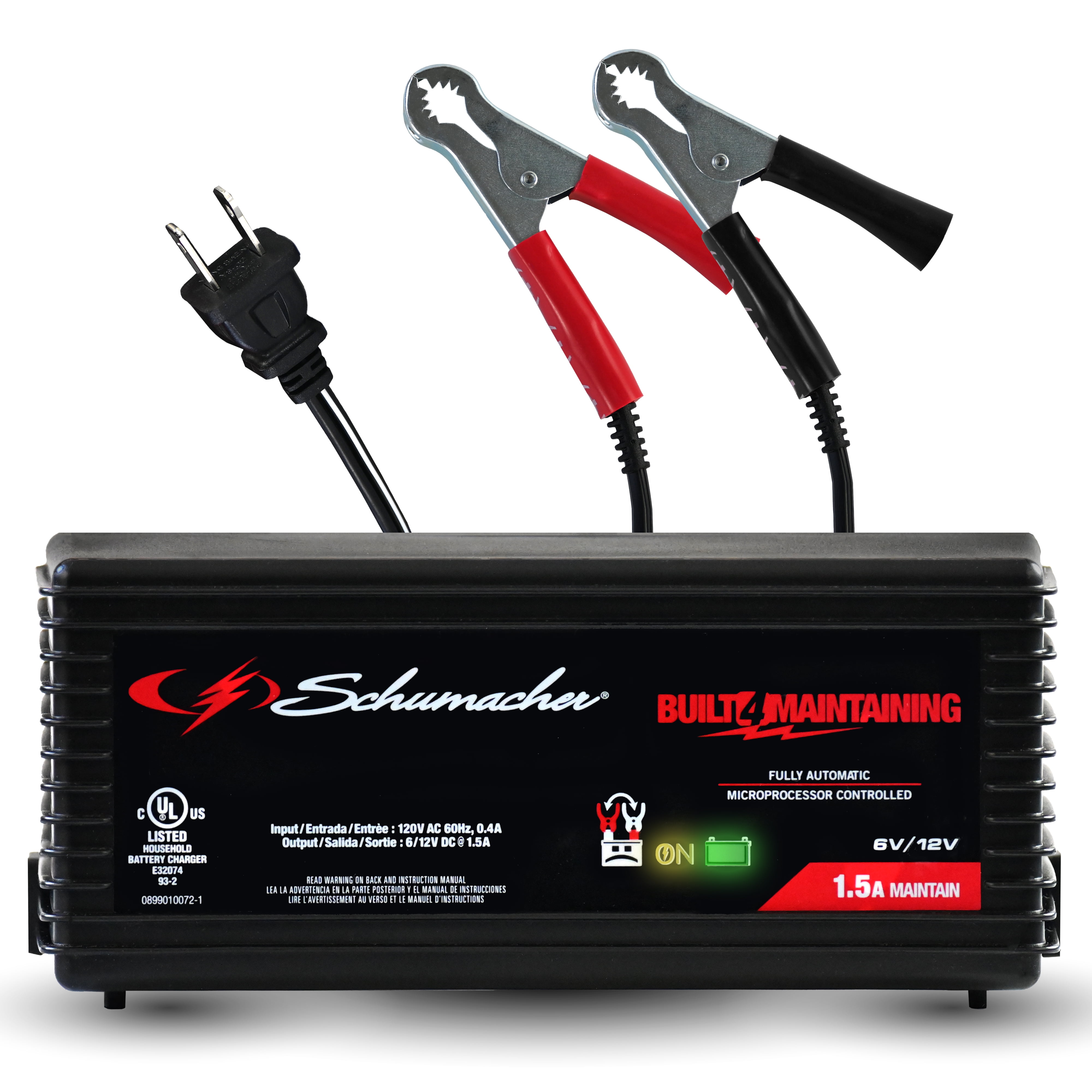 Schumacher Electric 1.5A Car Battery Charger and Maintainer, 6V/12V Sport, Auto, and Marine Batteries, SC1355