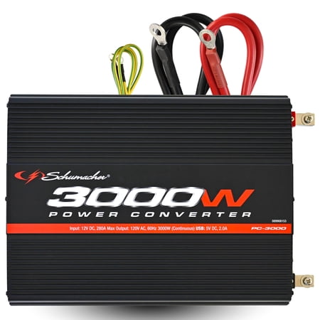 Schumacher Electric DC-to-AC Power Converter, 3000 Continuous Watts/6000 Peak Watts, AC Outlets and 2A USB Ports, New in Box, PC-3000