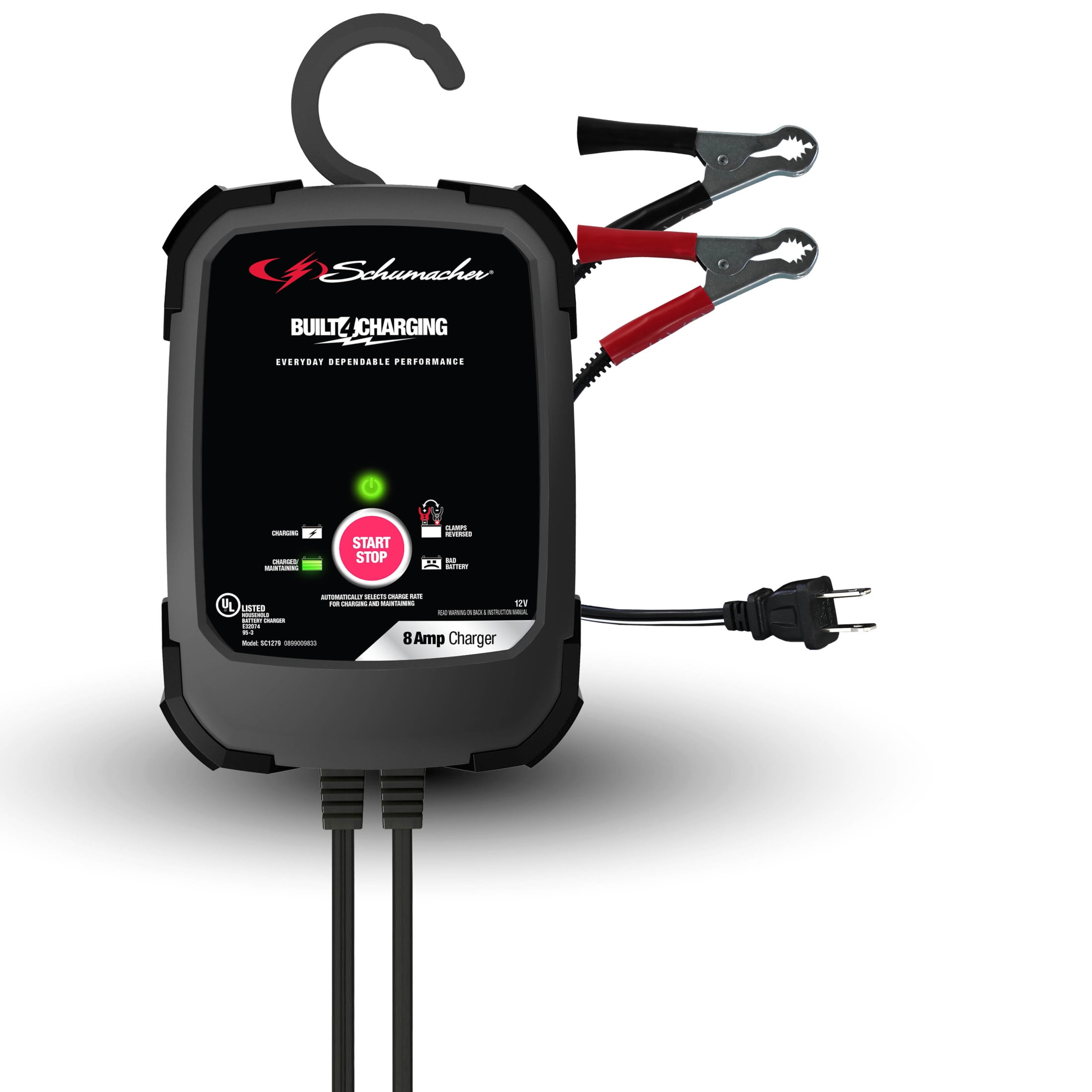 Schumacher Electric 8A Car Battery Charger and Maintainer, 3-in-1 Solution, 12V Sport, Auto, and Marine Batteries, SC1279