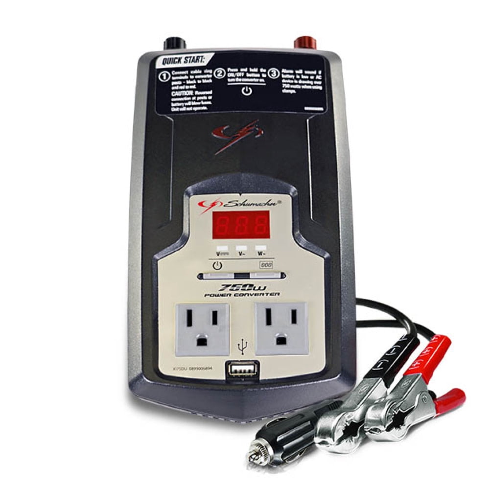 Schumacher Electric 750 Continuous Watt, 1500 Peak Watt Car Battery Power Inverter/Converter, DC to AC Digital Power and USB Port, XI75DU