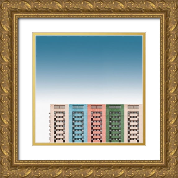 Schuster, Inge 26x26 Gold Ornate Wood Framed with Double Matting Museum Art Print Titled - Colored Buildings