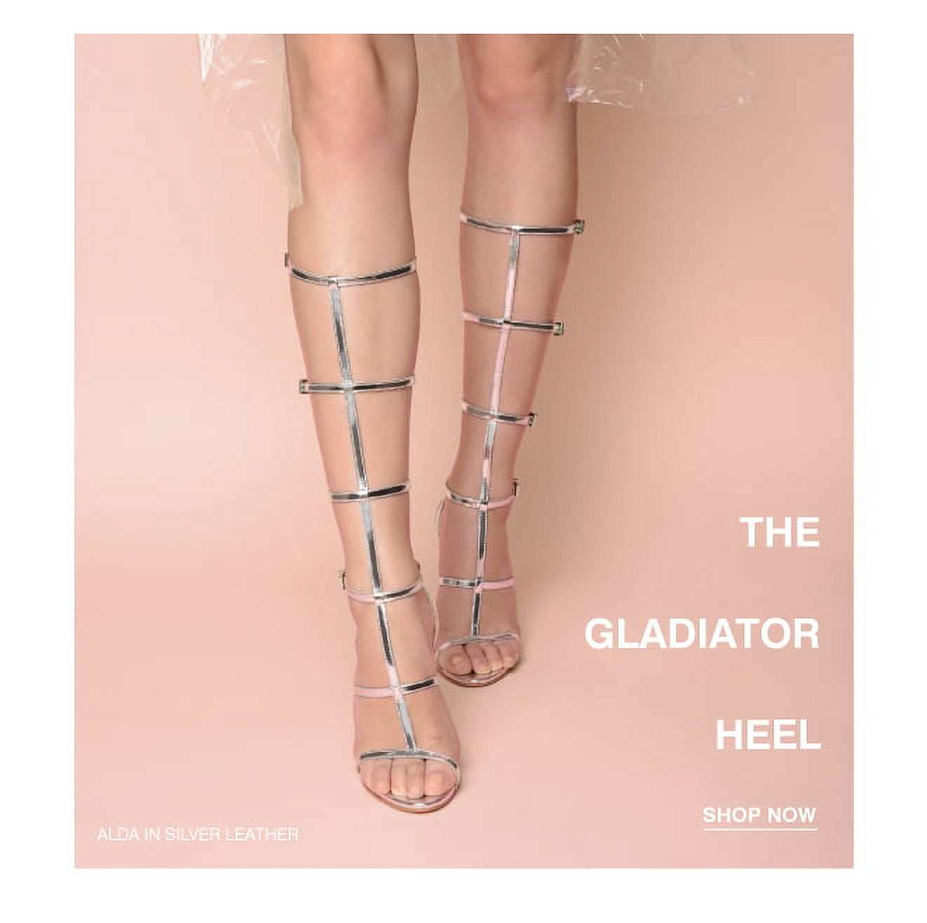 Schutz Alda Prata Knee High heel Single Sole Fashion Thin Strap Gladiator Pumps Silver Prata 6.5