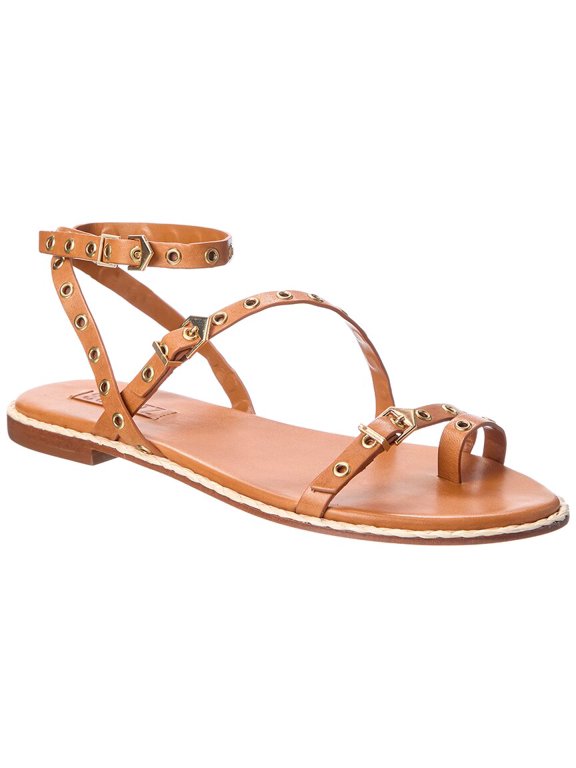 Schutz Annete Leather Flat Sandal, 5.5, Brown