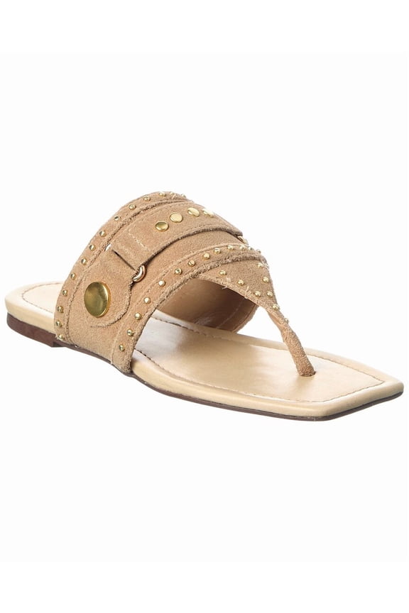 Schutz Aria Suede Thong Flat Sandal, 7, Tan