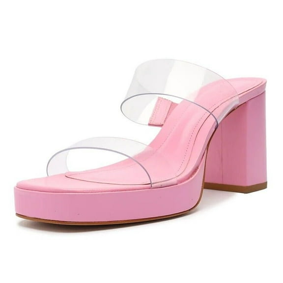 Schutz Ariella Platform Pink Open Toe Translucent Straps Block High Heel Sandals (PINK, 5)