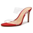 thumbnail image 1 of Schutz Ariella Red Open Toe Translucent Strap Stiletto High Heel Platform Sandal (9, RED), 1 of 2