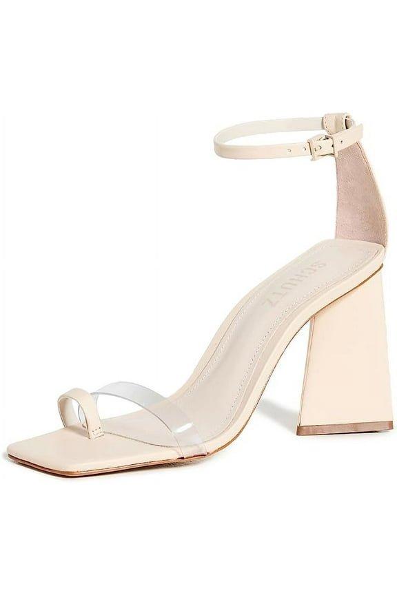 Schutz Avva Eggshell Clear Vamp Buckled Strap Open Toe Block Heeled Sandals (Eggshell, 10)