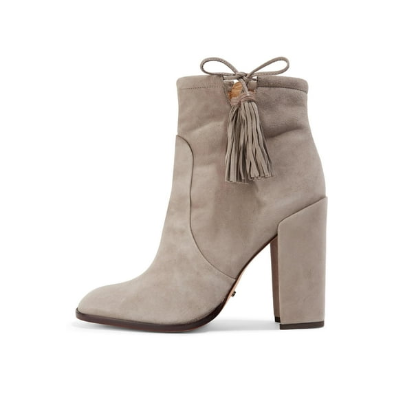 Schutz Bishop Gray Mouse Suede Tasseled Block Heel Round Toe Bootie Ankle Boots (Gray Mouse, 11)