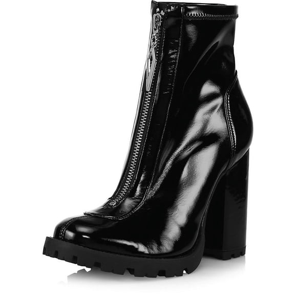 Schutz Brooke Low Black Lug Sole Round Toe Block Chunky Heel Ankle Boots (Black, 5)