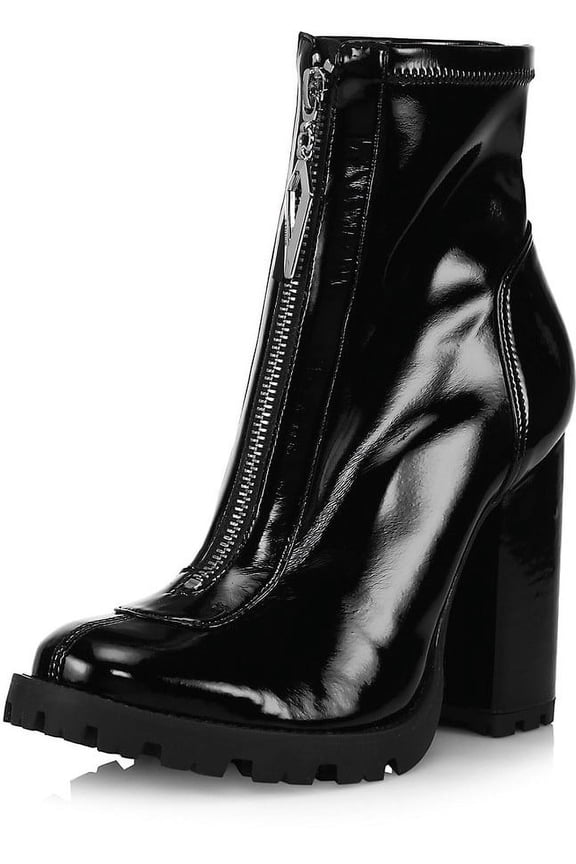 Schutz Brooke Low Black Lug Sole Round Toe Block Chunky Heel Ankle Boots (Black, 5)