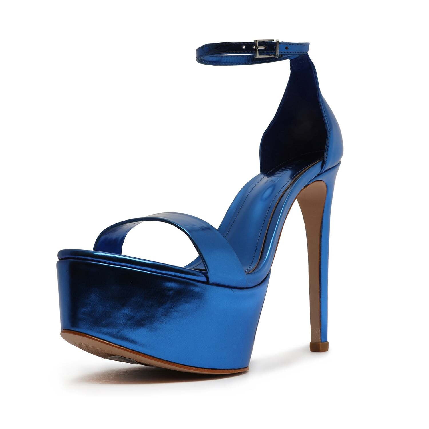 Schutz CadeyLee Blue Snake Sleek Buckle Ankle Strap High Heel