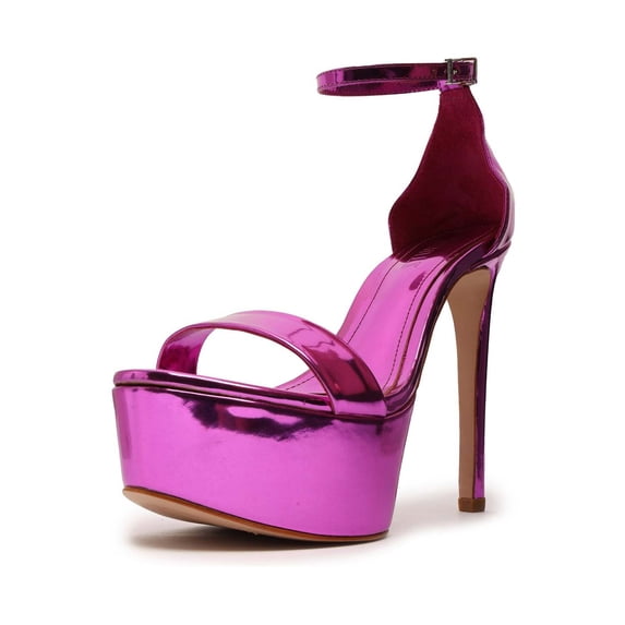 Schutz Cadey-Lee Fucsia Sleek Buckle Ankle Straps High Heel Platforms Sandals (Fucsia, 7)