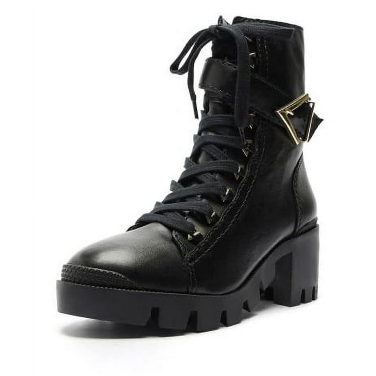 Black buckle lace up boots sales