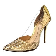 Schutz Cendi Gold Transparent Pointed Toe Fashion Stiletto Heeled Pump Shoes
