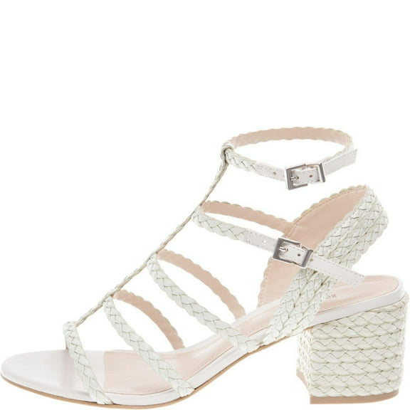 Schutz Clarcie Gladiator-style Leather Sandals Pearl White Block Heel Pumps (Pearl, 9.5)