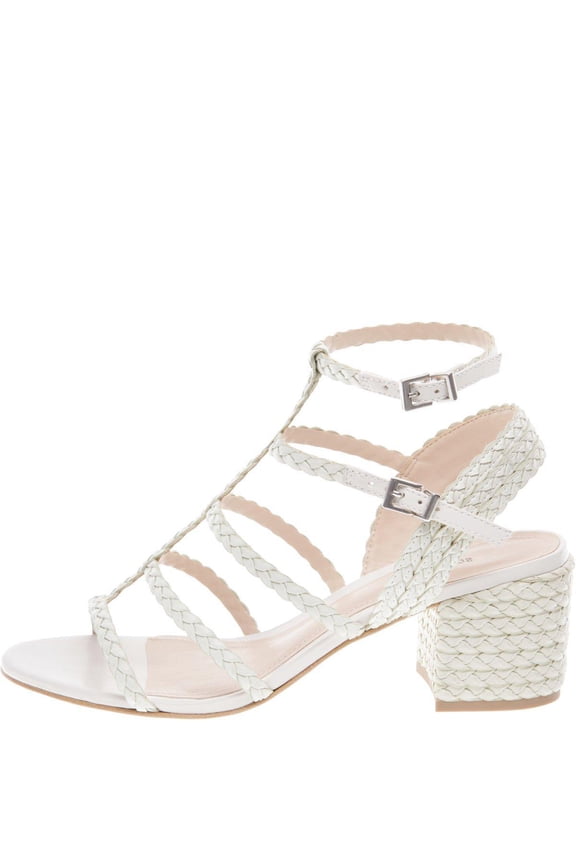 Schutz Clarcie Gladiator-style Leather Sandals Pearl White Block Heel Pumps (Pearl, 9.5)