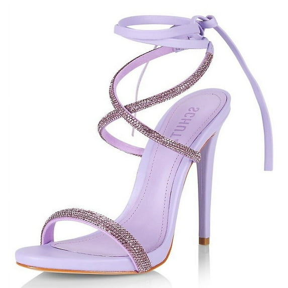 Schutz Cloe Crystal Light Amethyst Lace Up Sparkling Embellished Heeled Sandals (5, Light Amethyst)