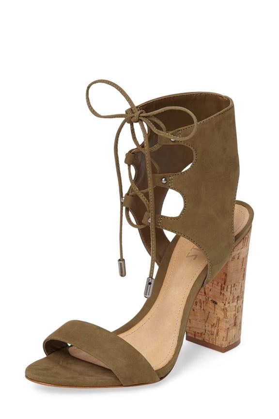 Schutz Cruz Comfrey Green Lace-Up Cuff Pumps Sandals High Block Heel Tie Up (Comfrey Green, 5)