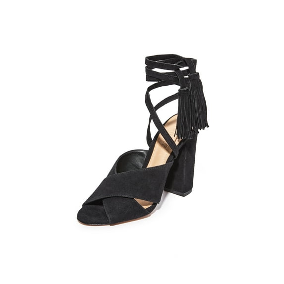 Schutz Damila Dress Sandal Black Suede CrissCross Tie Up Open Chunky Heel Sandal (Black, 5.5)
