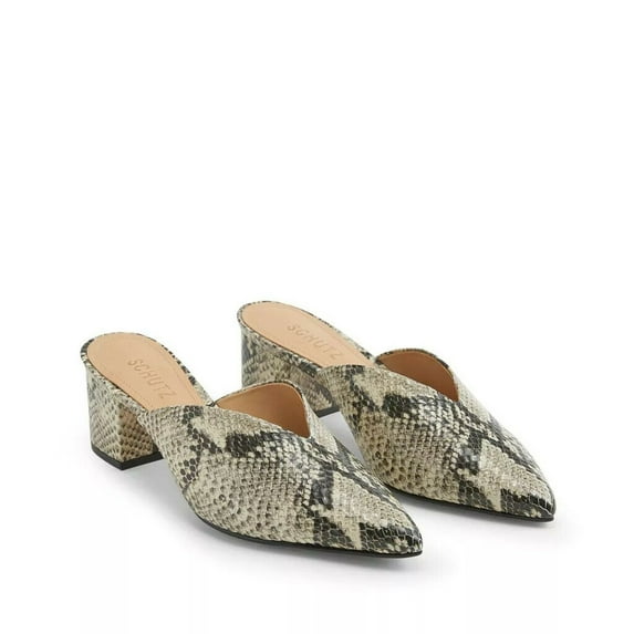 Schutz Dauani Houndstooth Slip-on Pointed Toe Mule Natural Snake Pump (7.5, Natural)
