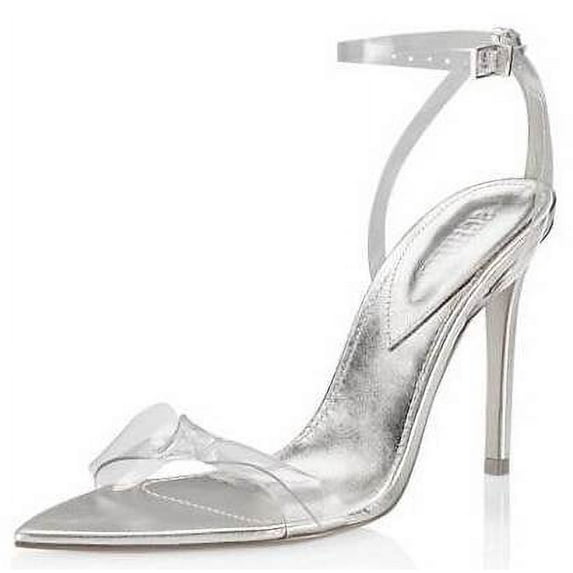 Schutz Elyda Metallic Crystal Embellished Buckle Ankle Stiletto Heeled Sandals (Light Nude, 10.5)