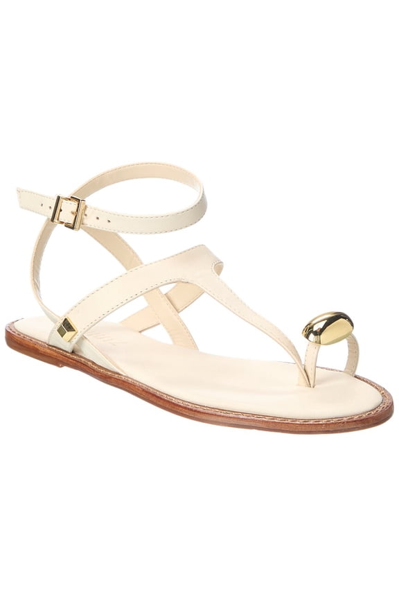 Schutz Elysa Leather Flat Sandal, 9, White