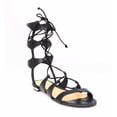 thumbnail image 1 of Schutz Erlina Black Croco Leather Flat Criss Cross Straps Gladiator Sandals (5.5), 1 of 4