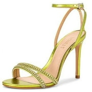 Schutz Gaga Green Yellow Crystal embellished Charms Buckle Straps Heeled Sandals (Green Yellow, 6)