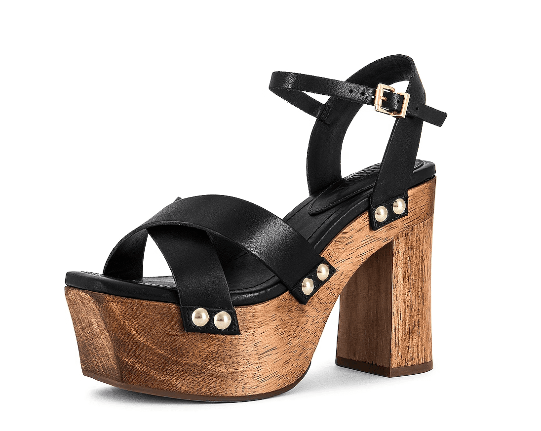 Schutz Gaylah Black Fashion Ankle Strap Open Toe Wood Platform