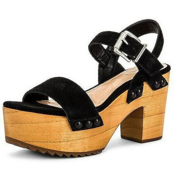 Schutz Gaylah Black Open Toe Buckle Ankle Strap Slingback Platform Sandals (Black, 7)