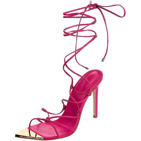 Schutz Hana Hot Pink Strappy Tie Up Open Toe Stiletto High Stiletto Heel Sandals (Hot Pink, 9.5)