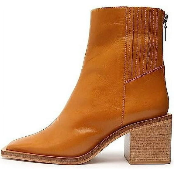 Schutz Heires Golden Ochre Back Zipper Pointed Toe Block Heel Ankle Boots (Golden Ochre, 11)