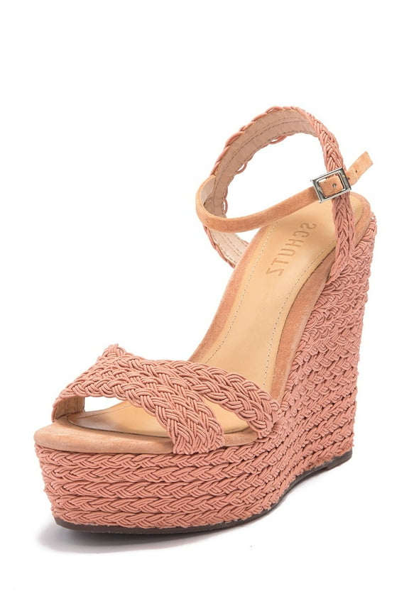 Schutz Hinata Nude Suede Wedge Platform Toasted Nut Nude Platform Wedge Sandal