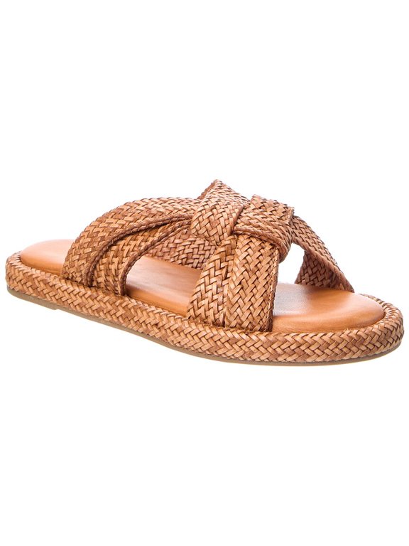 Schutz Kali Leather Flat Sandal, 6.5, Brown
