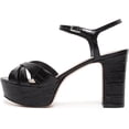 thumbnail image 1 of Schutz Keefa Black Open Toe Buckle Ankle Strap Wide Croco Pattern Style Sandals (Black, 8), 1 of 1