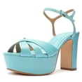 thumbnail image 1 of Schutz Keefa River Acqua Open Toe Buckle Ankle Strap Platforms Heeled Sandals (River Acqua, 10), 1 of 5