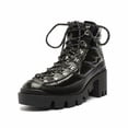 thumbnail image 1 of Schutz Keilane Nappa Nylon Black Rounded Toe Lace Up Lug-Soled Hiking Heel Boots (Black, 7.5), 1 of 3