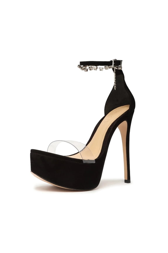 Schutz Lah Black Ankle Strap Embellished Open Toe Stiletto Heeled Platform Sandals 9.5