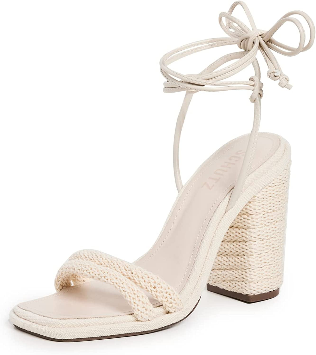Schutz Leenah Egg Shell Lace Up Open Toe Crochet Cord Style Block Heeled Sandals Egg Shell 11 Walmart