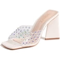 thumbnail image 1 of Schutz Lizah Crystal Pearl Clear Crsytal Vamp Slip On Open Toe High Heel Mule Sandals (Pearl, 9), 1 of 4
