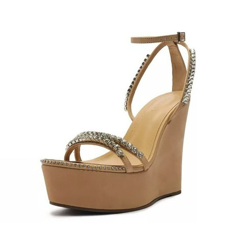 Schutz Loule Wedge Light Nude Platform Open Toe Ankle Strap Wedges