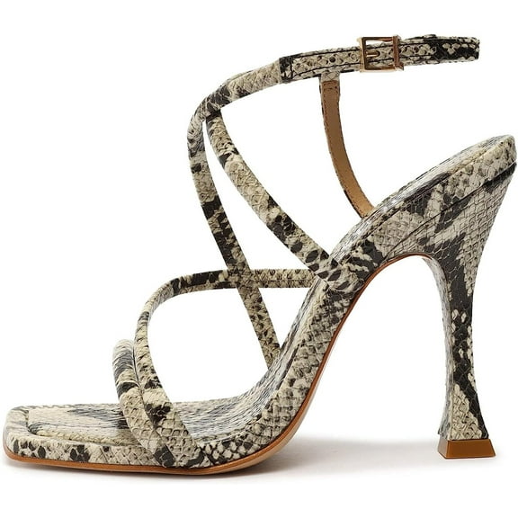 Schutz Lovi Natural Strappy Ankle Strap Open Toe Flared Stiletto Heeled Sandals (Natural, 5.5)